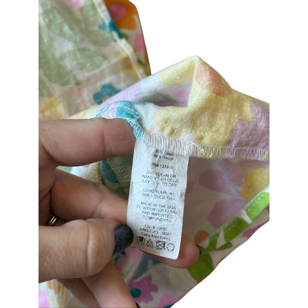 Show Me Your Mumu Cathy Linen Floral Mini Dress Size Small Short Sleeve Open Bac - Picture 10 of 12